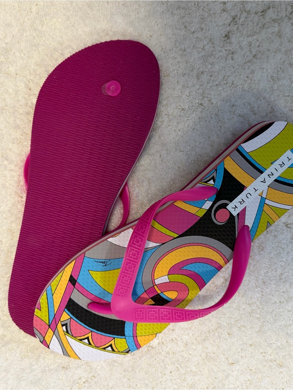 Trina Turk Pink Multicolor Printed Women's Flip Flops